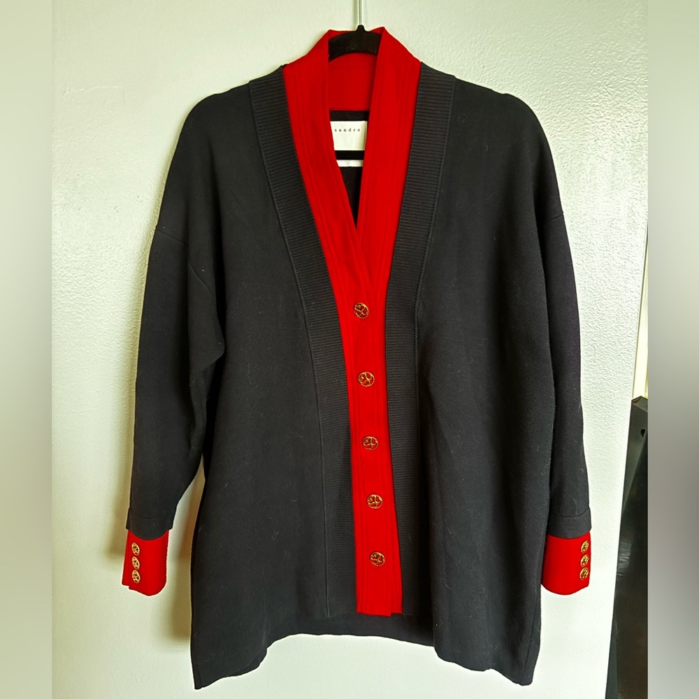 Sandro Black Cardigan with Red Trim - Picture 4 of 7